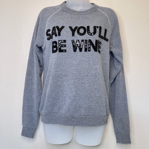 Bow & Drape “Say You'll Be Wine” Sequin Spellout Embellished Crewneck Sweatshirt - Picture 2 of 16